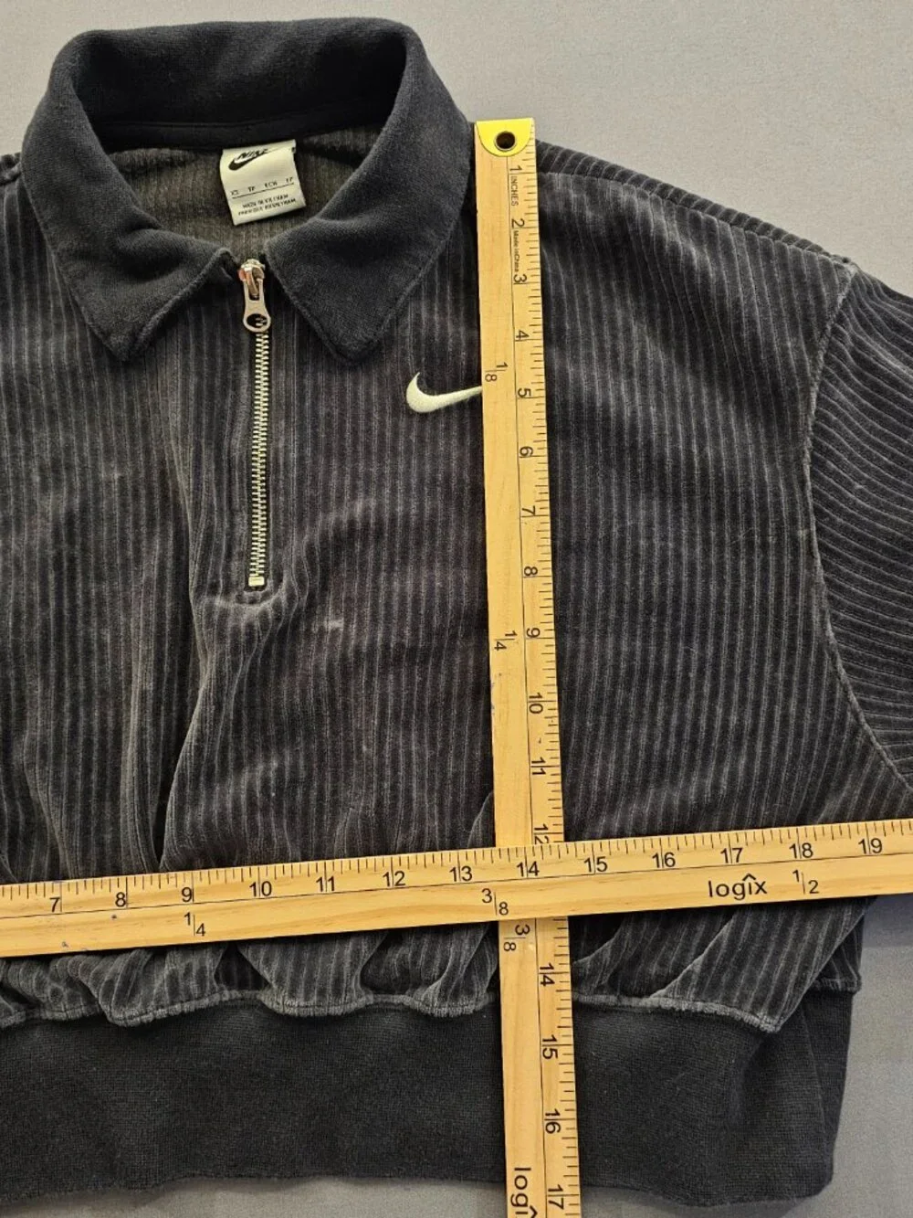 Nike Women's Cropped Corduroy Quarter Zip Hoodie XS Charcoal Gray
